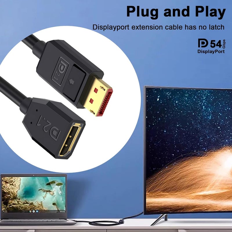 Poyiccot 54Gbps Displayport Extension Cable 1.5FT, Male to Female, 16K@30Hz, 8K@120Hz, 4K@240Hz 165Hz, Displayport 2.1 V Extender Cable Support HDR, HDCP DSC 1.2a for FreeSync G-Sync Gaming Monitor - Image 4